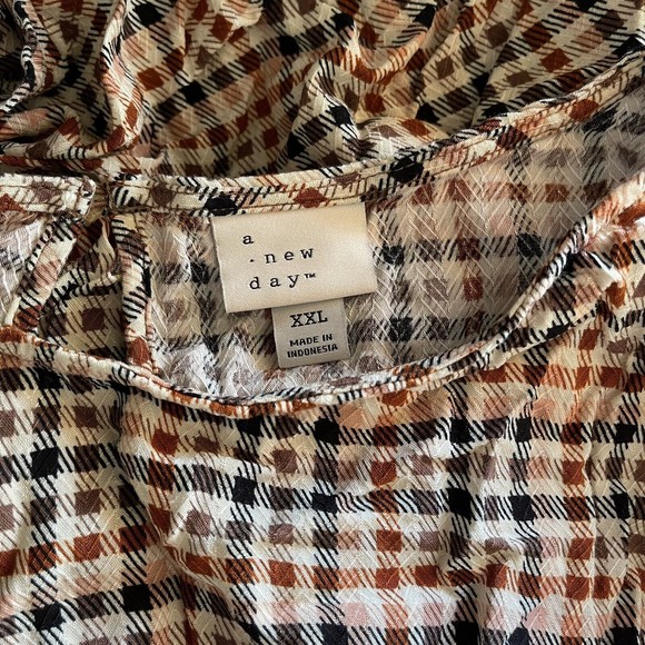 A New Day Women's XXL Plaid Half Sleeve Woven Blouse Flared Sleeve Multicolor - Picture 6 of 6